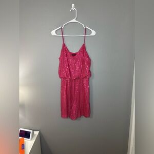 DOUBLE CRAZY Pink Sequin Romper